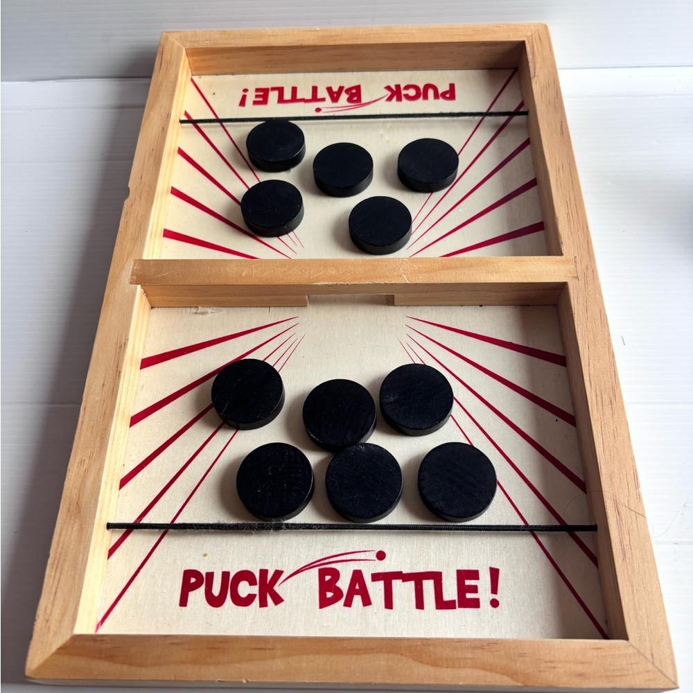 Vintage Puck Battle Table Game Wooden Dexterity Game